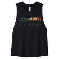 Video Game Controller Evolution 80s 90s Retro Gaming Gamer Gift Women's Racerback Cropped Tank