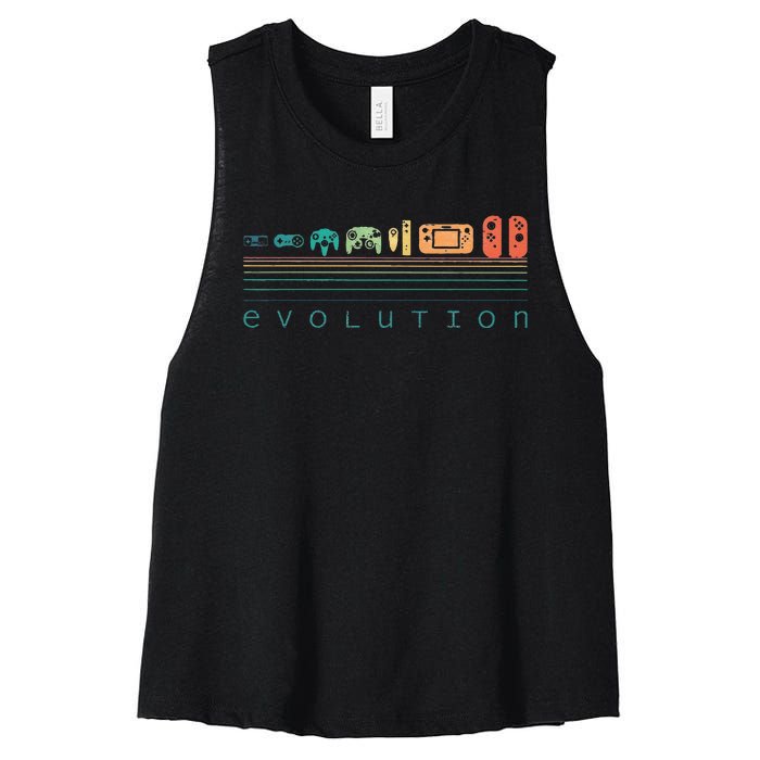 Video Game Controller Evolution 80s 90s Retro Gaming Gamer Gift Women's Racerback Cropped Tank