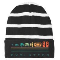 Video Game Controller Evolution 80s 90s Retro Gaming Gamer Gift Striped Beanie with Solid Band