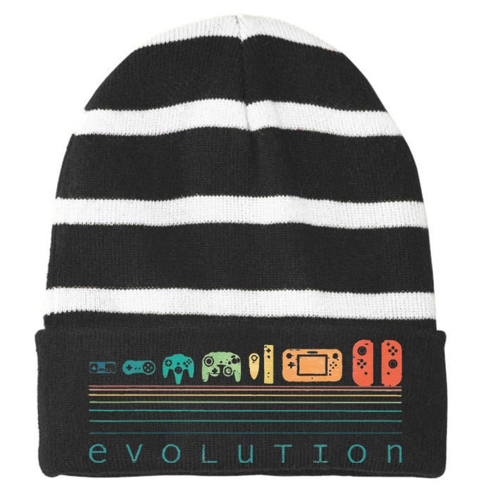 Video Game Controller Evolution 80s 90s Retro Gaming Gamer Gift Striped Beanie with Solid Band