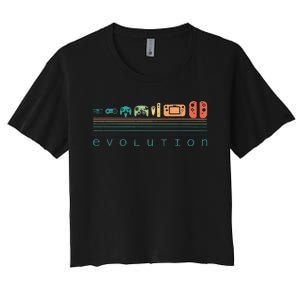 Video Game Controller Evolution 80s 90s Retro Gaming Gamer Gift Women's Crop Top Tee