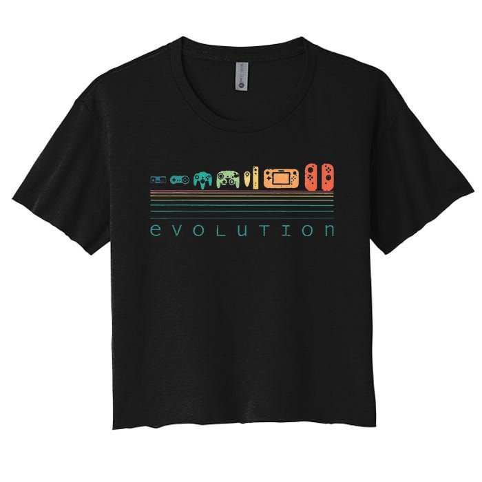 Video Game Controller Evolution 80s 90s Retro Gaming Gamer Gift Women's Crop Top Tee