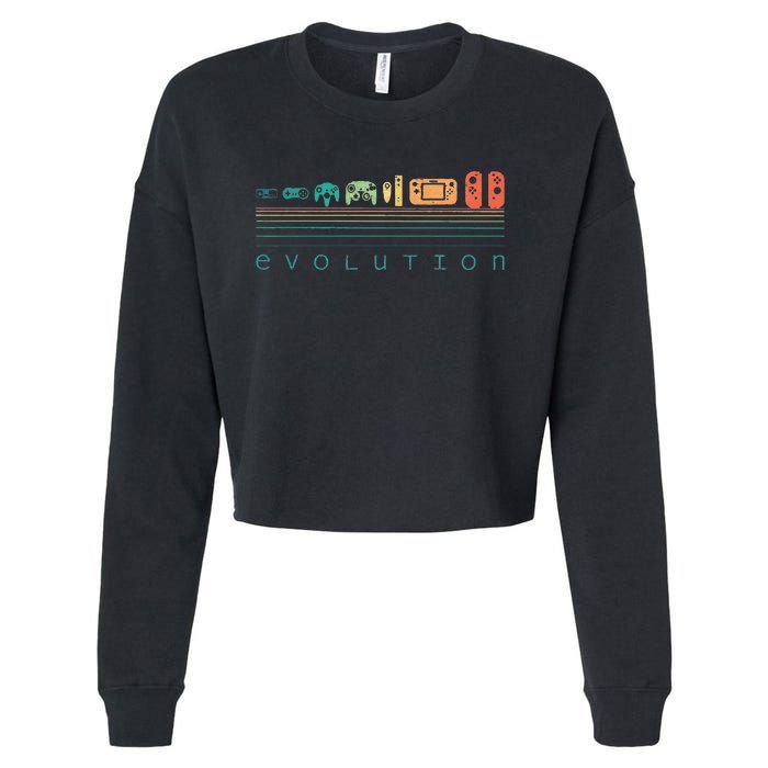 Video Game Controller Evolution 80s 90s Retro Gaming Gamer Gift Cropped Pullover Crew