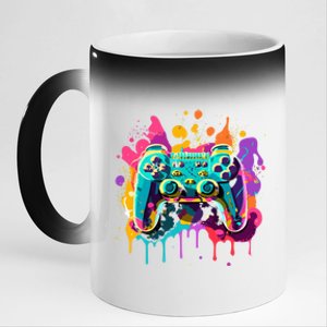 Video Game Controller Paint Splatter Colorful 90S Gaming Great Gift 11oz Black Color Changing Mug