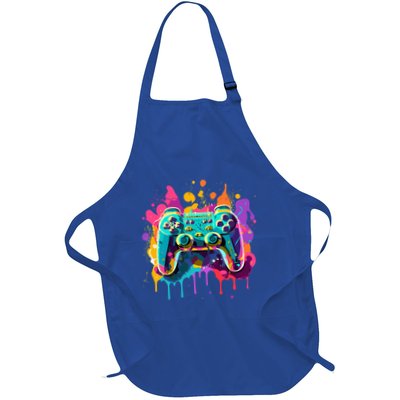 Video Game Controller Paint Splatter Colorful 90S Gaming Great Gift Full-Length Apron With Pockets