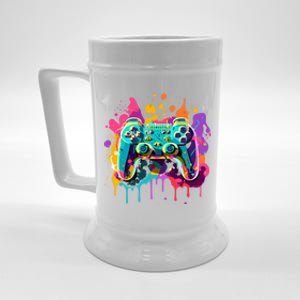 Video Game Controller Paint Splatter Colorful 90S Gaming Great Gift Beer Stein