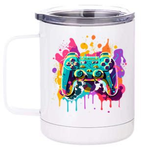 Video Game Controller Paint Splatter Colorful 90S Gaming Great Gift 12 oz Stainless Steel Tumbler Cup