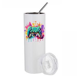 Video Game Controller Paint Splatter Colorful 90S Gaming Great Gift Stainless Steel Tumbler