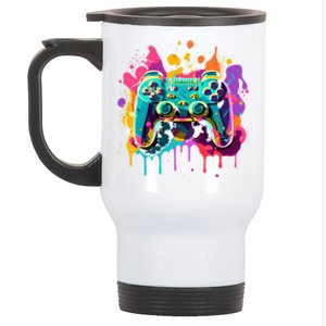 Video Game Controller Paint Splatter Colorful 90S Gaming Great Gift Stainless Steel Travel Mug