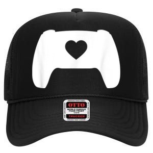 Video Game Controller Heart Gamer ValentineS Day High Crown Mesh Back Trucker Hat