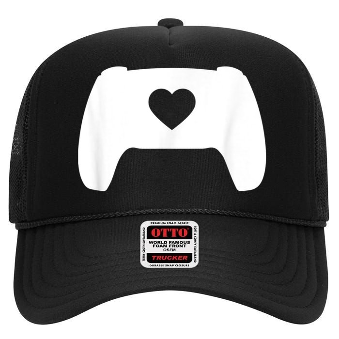 Video Game Controller Heart Gamer ValentineS Day High Crown Mesh Back Trucker Hat