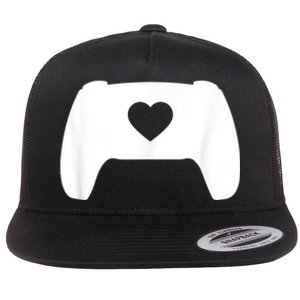 Video Game Controller Heart Gamer ValentineS Day Flat Bill Trucker Hat