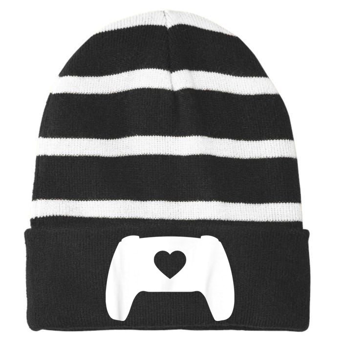 Video Game Controller Heart Gamer ValentineS Day Striped Beanie with Solid Band