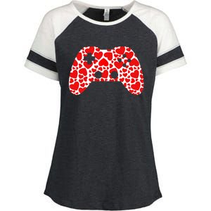 Video Game Controller Heart Valentines Day Boys Gamer Enza Ladies Jersey Colorblock Tee