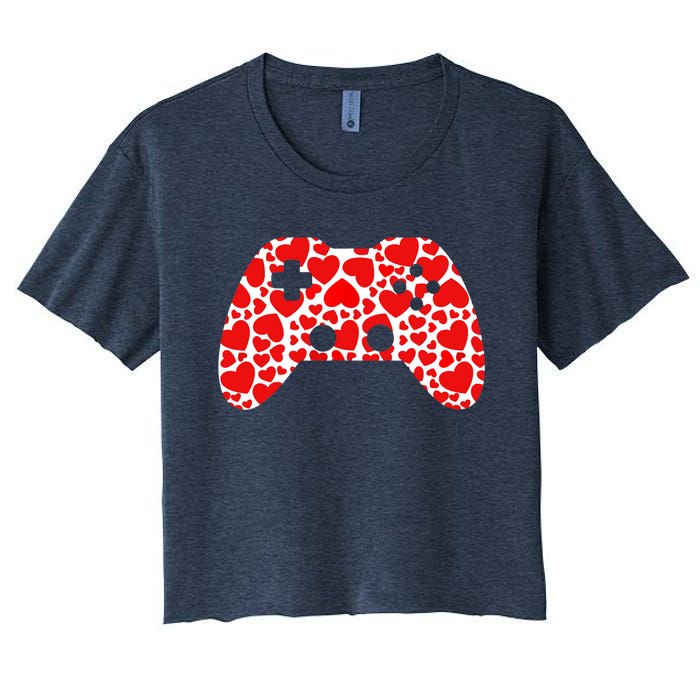 Video Game Controller Heart Valentines Day Boys Gamer Women's Crop Top Tee