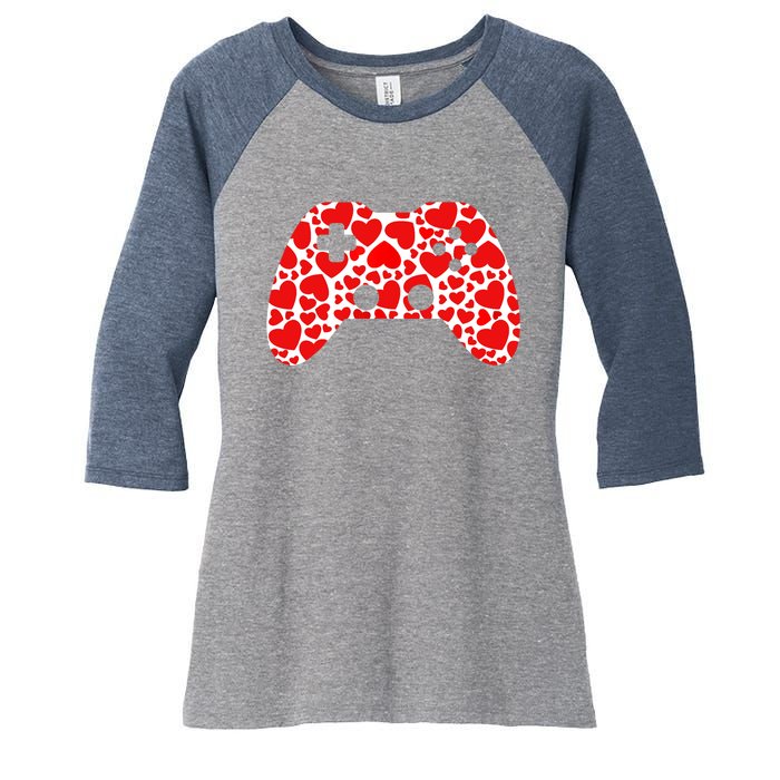 Video Game Controller Heart Valentines Day Boys Gamer Women's Tri-Blend 3/4-Sleeve Raglan Shirt