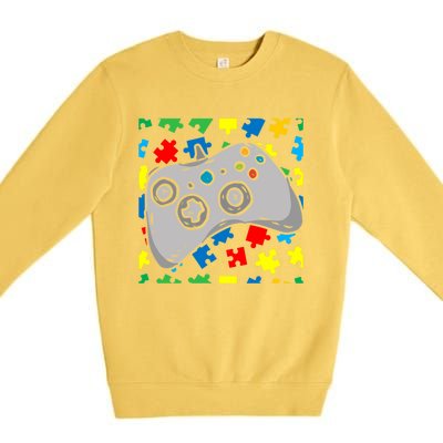 Videocute Giftgame Controller Autism Awareness Puzzle Piece Gamer Great Gift Premium Crewneck Sweatshirt