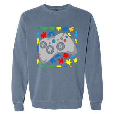 Videocute Giftgame Controller Autism Awareness Puzzle Piece Gamer Great Gift Garment-Dyed Sweatshirt