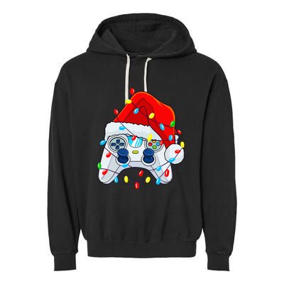 Video Game Controller Christmas Santa Hat Gamer Garment-Dyed Fleece Hoodie