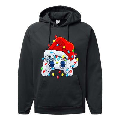 Video Game Controller Christmas Santa Hat Gamer Performance Fleece Hoodie