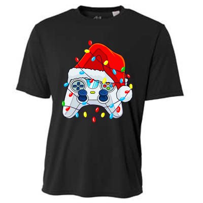 Video Game Controller Christmas Santa Hat Gamer Cooling Performance Crew T-Shirt