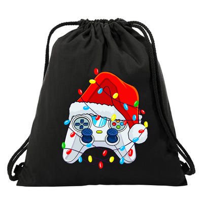 Video Game Controller Christmas Santa Hat Gamer Drawstring Bag