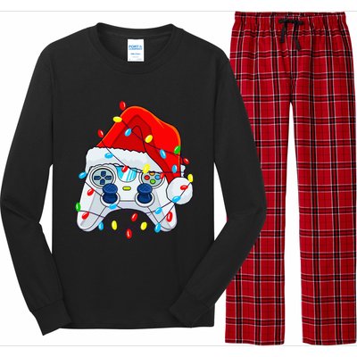 Video Game Controller Christmas Santa Hat Gamer Long Sleeve Pajama Set