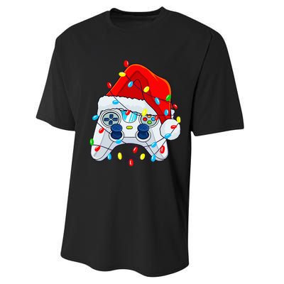 Video Game Controller Christmas Santa Hat Gamer Performance Sprint T-Shirt