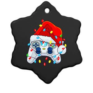 Video Game Controller Christmas Santa Hat Gamer Ceramic Star Ornament