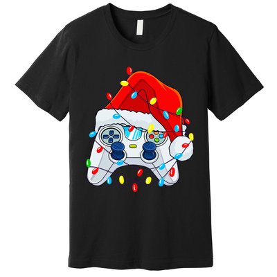 Video Game Controller Christmas Santa Hat Gamer Premium T-Shirt