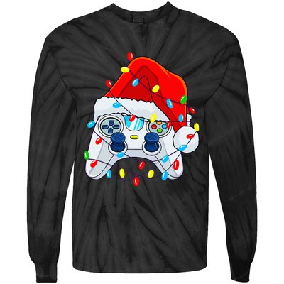 Video Game Controller Christmas Santa Hat Gamer Tie-Dye Long Sleeve Shirt