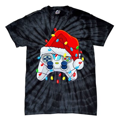 Video Game Controller Christmas Santa Hat Gamer Tie-Dye T-Shirt