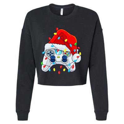 Video Game Controller Christmas Santa Hat Gamer Cropped Pullover Crew