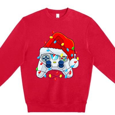 Video Game Controller Christmas Santa Hat Gamer Premium Crewneck Sweatshirt