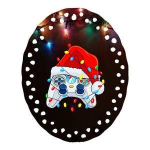 Video Game Controller Christmas Santa Hat Gamer Ceramic Oval Ornament