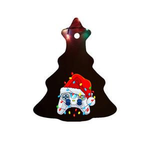 Video Game Controller Christmas Santa Hat Gamer Ceramic Tree Ornament