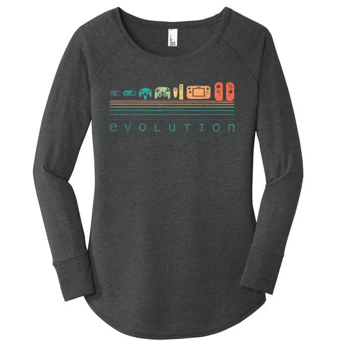 Video Game Controller Evolution 80s & 90s Retro Gaming Women's Perfect Tri Tunic Long Sleeve Shirt