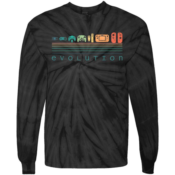 Video Game Controller Evolution 80s & 90s Retro Gaming Tie-Dye Long Sleeve Shirt