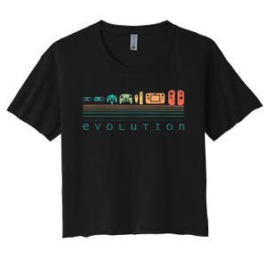 Video Game Controller Evolution 80s & 90s Retro Gaming Women's Crop Top Tee