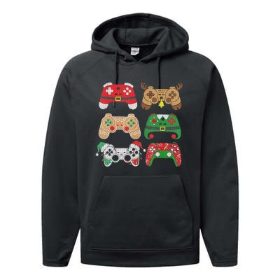 Video Game Controller Christmas Santa Hat Gamer Boys  Performance Fleece Hoodie