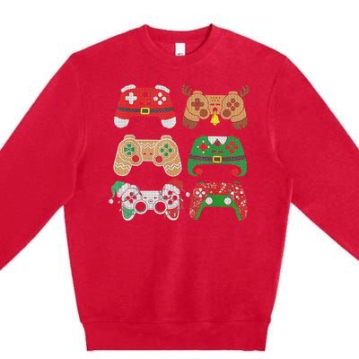 Video Game Controller Christmas Santa Hat Gamer Boys  Premium Crewneck Sweatshirt