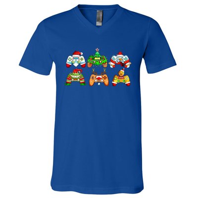 Video Game Controller Christmas Santa Hat Gamer Cool Gift V-Neck T-Shirt