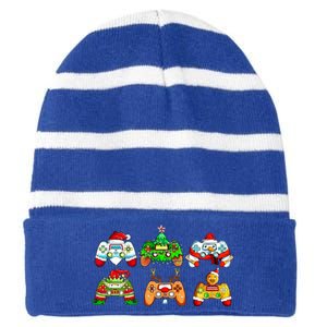 Video Game Controller Christmas Santa Hat Gamer Cool Gift Striped Beanie with Solid Band