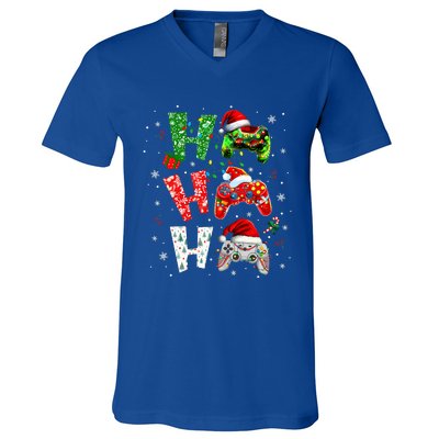 Video Game Controller Ho Ho Ho Christmas V-Neck T-Shirt