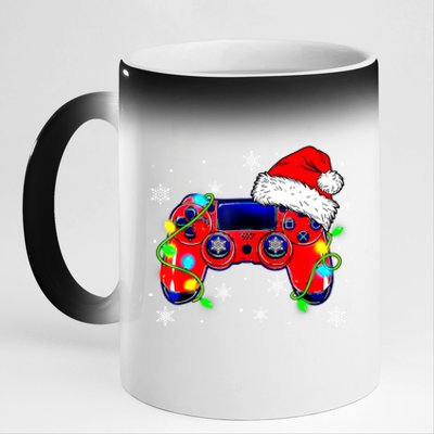 Video Game Controller Christmas Santa Hat Gamer Gift 11oz Black Color Changing Mug