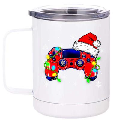 Video Game Controller Christmas Santa Hat Gamer Gift 12 oz Stainless Steel Tumbler Cup