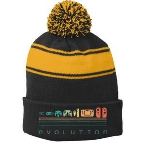 Video Game Controller Evolution 80s 90s Retro Gaming Gamer Stripe Pom Pom Beanie