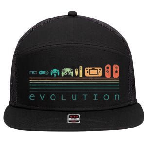 Video Game Controller Evolution 80s 90s Retro Gaming Gamer 7 Panel Mesh Trucker Snapback Hat