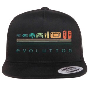 Video Game Controller Evolution 80s 90s Retro Gaming Gamer Flat Bill Trucker Hat