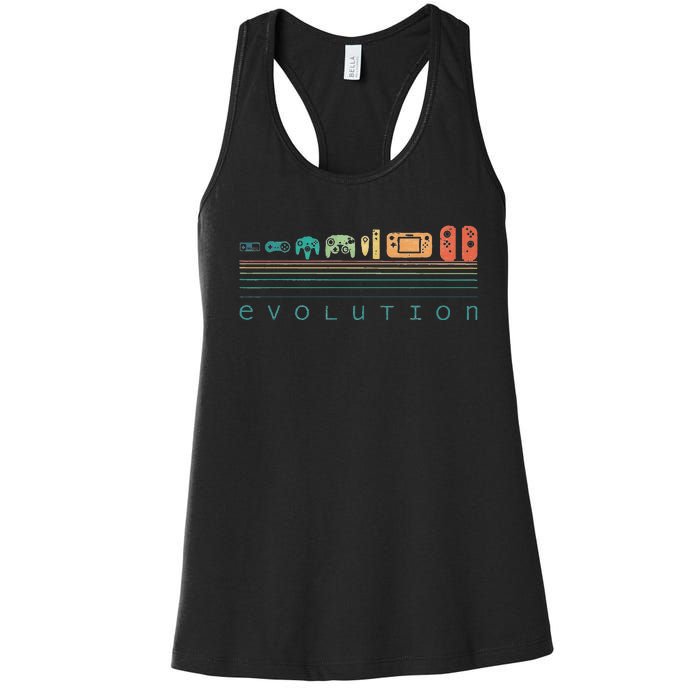 Video Game Controller Evolution 80s 90s Retro Gaming Gamer Women's Racerback Tank